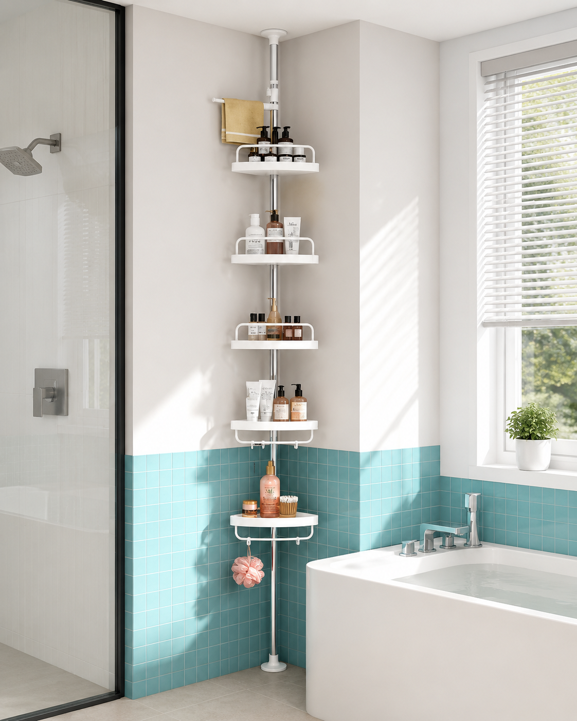 Étagère d’Angle Télescopique Salle de Bain Sans Perçage