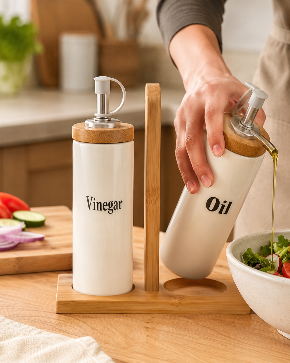 Set Huile & Vinaigre avec Support Bois
