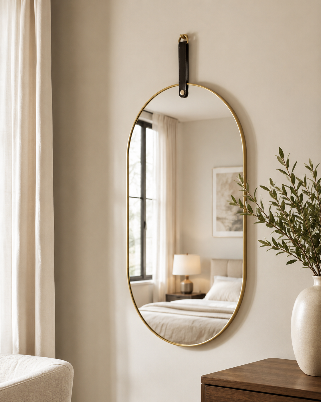 Miroir Ovale Mural Effet Doré – Plastique Léger 60 × 40 CM