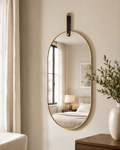 Miroir Ovale Mural Effet Doré – Plastique Léger 60 × 40 CM