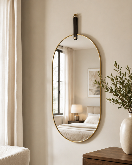 Miroir Ovale Mural Effet Doré – Plastique Léger 60 × 40 CM