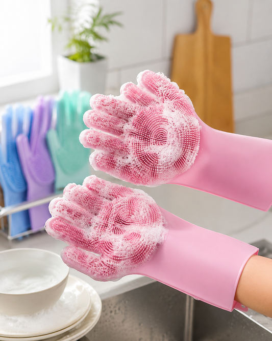 Gants de Nettoyage en Silicone avec Brosse Intégrée