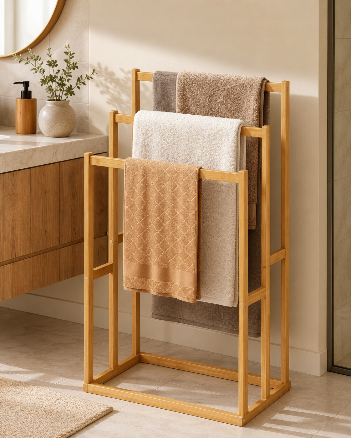 Porte-Serviettes en Bambou 3 Niveaux