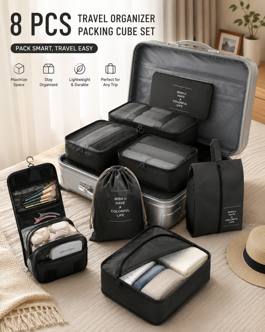 Set Organisateur de Valise 8 Pièces – Packing Cube Set Noir