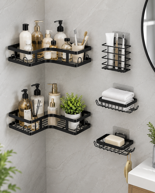 Étagères Murales Salle de Bain Noires Sans Perçage