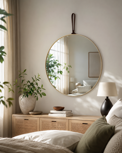 Miroir Rond Mural Doré – Modèle Plastique Léger