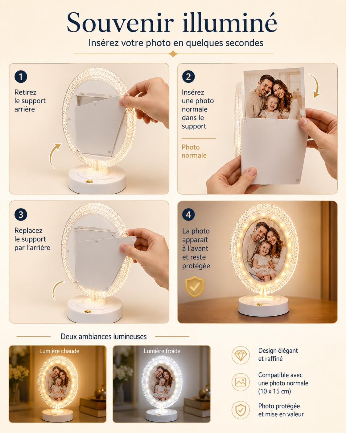 Cadre Photo Lumineux LED Ovale Personnalisable