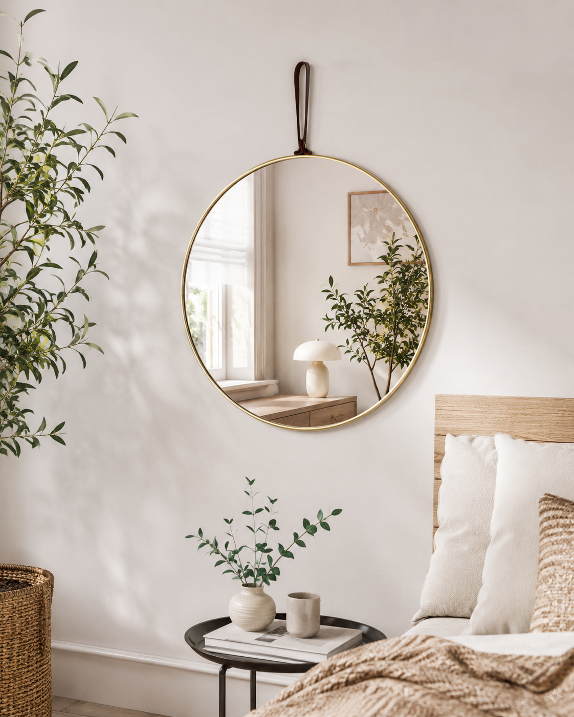 Miroir Rond Mural Doré – Modèle Plastique Léger