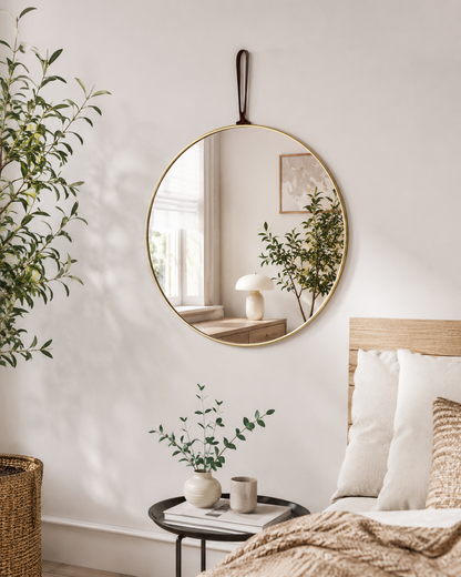 Miroir Rond Mural Doré – Modèle Plastique Léger